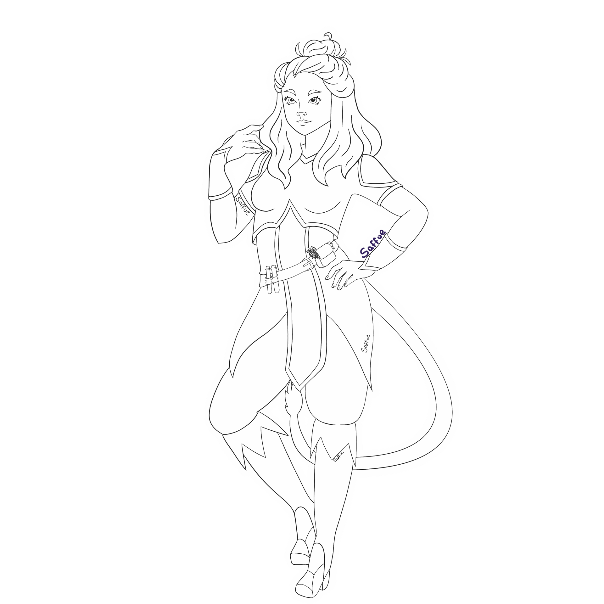 Firbolg Ranger woman lineart, full body